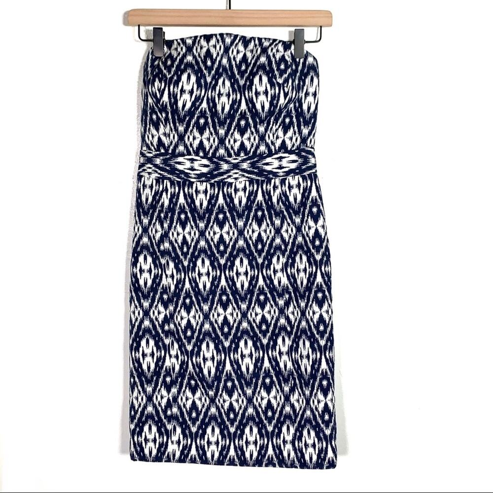 Banana Republic strapless navy blue white knee length dress size 0P 0 Petite